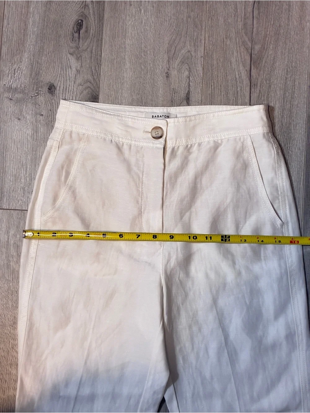 Babaton BWOT White Linen Blend High Rise Flare Wide Leg Trousers Pants Size 0